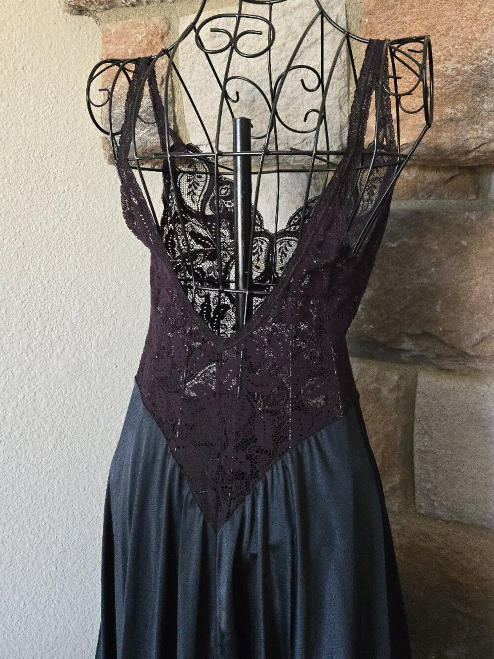 Vintage Olga Black Lace Maxi Slip Dress - Picture 7 of 11